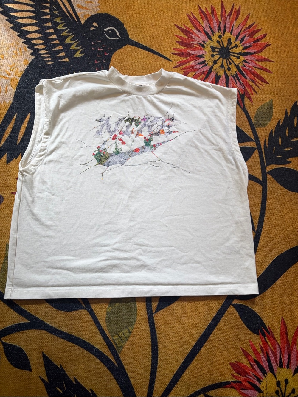 Nike White Men’s Sleeveless Tank with Floral Graphic
